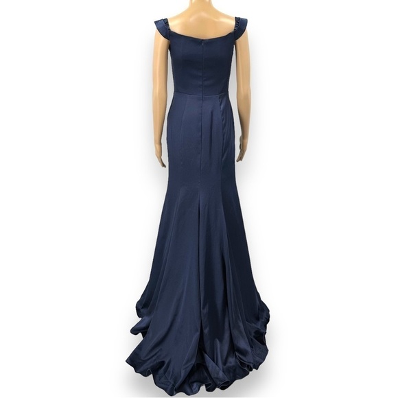 NEW Madison James 19-161 Navy Blue Off Shoulder Prom Cocktail Dress Size 4 - Picture 4 of 8